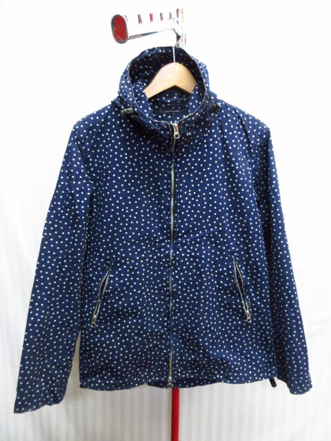 アーバンリサーチ デニム風ドット柄マウンテンパーカー メンズ38 フード付きコットンジャージトップ フーディー コットンジャンパー10071拍卖