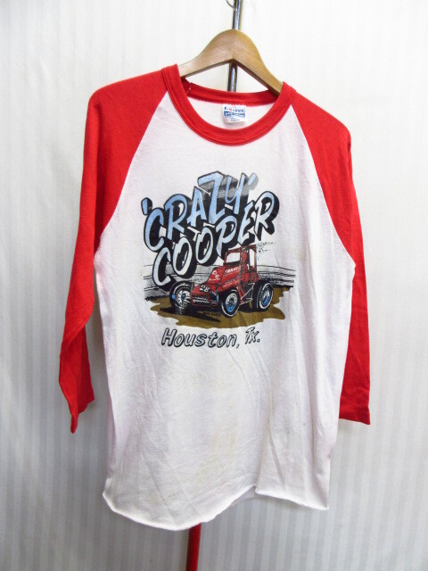 USA製 Hanes ヘインズ 80s90sヴィンテージ CRAZY COPPER ラグランTシャツ メンズUS L XLサイズ 赤白シャツ バギー 車 レーシング10071拍卖