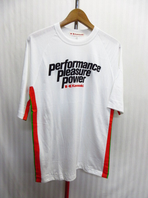 未使用 KAWASAKI カワサキ 80s90sヴィンテージ Tシャツ メンズL 白Tシャツ ロゴTシャツ ライダース バイクウエア 半袖シャツ 10071拍卖