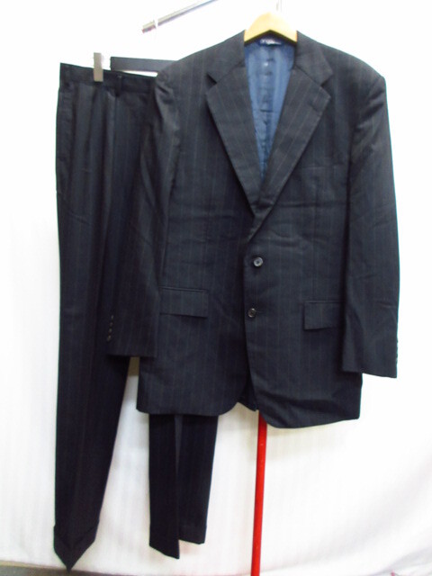 ラルフローレン スーツ上下セットアップ メンズ98A8 XXL 紺ストライプ柄テーラードジャケット&スラックス 紺ブレザー ビッグサイズ10082拍卖