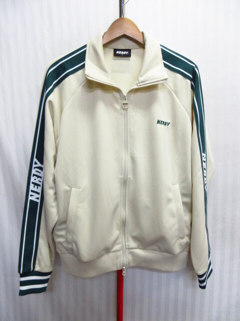 NERDY ノルディ ジャージトップ メンズS ベージュ緑ラインデザイン トラックジャケット トラックトップ スポーツジャンパー 10081拍卖