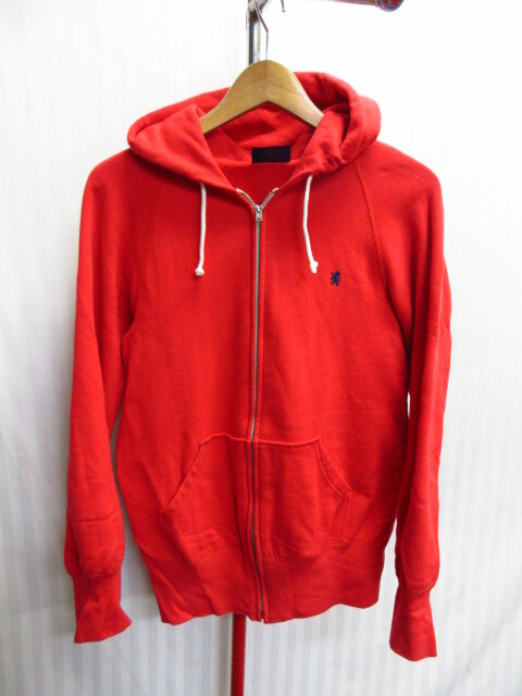 ジムフレックス ジップアップパーカー メンズS 赤 ロゴ刺繍スウェットパーカー フーディー フード付トレーナー フーデッドジャケット10093拍卖