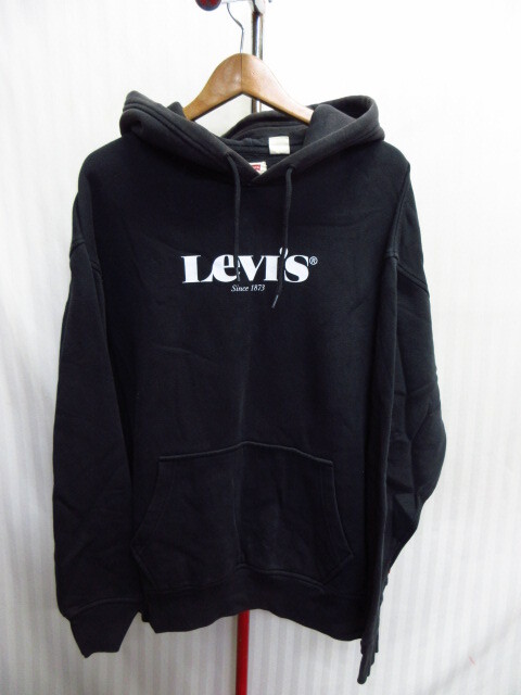 リーバイス ビッグロゴパーカー メンズL 黒 オーバーサイズスウェットフーディー ビッグシルエットフード付きトレーナー ジャージ10104拍卖