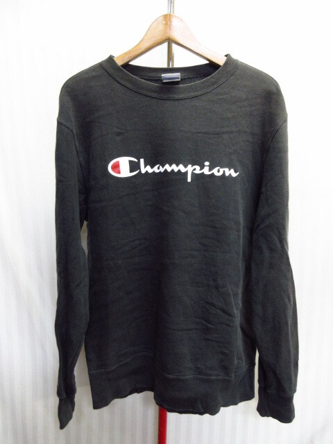チャンピオン トレーナー メンズXXL 黒 サンフェード 古着好き スウェットトレーナー ロゴ付きスウェットジャージトップ カットソー10101拍卖
