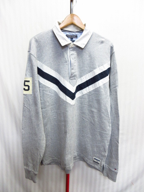 トミーヒルフィガー VINTAGE FIT 長袖ラグビージャージトップ メンズXL LL ラガーシャツ 襟付スウェットジャージトップ トレーナー10142拍卖