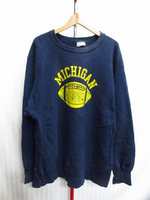 USA製 チャンピオン 80sビンテージ リバースウィーブ スウェット メンズXXL 紺 ミシガン大学 カレッジ トレーナー 超ビッグサイズ10152拍卖