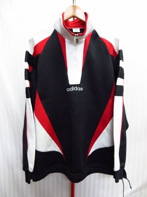 アディダス 80s90sヴィンテージ ジャージトップ メンズO-XO XXL 白黒赤 アノラック型トラックジャケット トラックトップ ブルゾン10222拍卖
