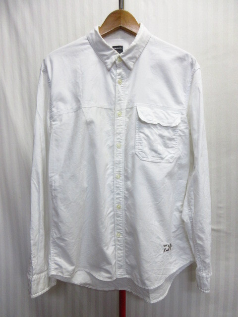 DAIWA ダイワ 白シャツ メンズL 襟付き長袖カットソー フィッシングシャツ 釣り 長袖シャツ ロゴ刺繍シャツ コットンシャツ 10221拍卖