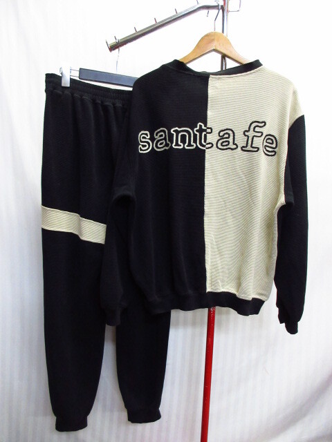Santa fe サンタフェ 90sヴィンテージ スウェット上下セットアップ メンズ04 XL LL 黒ベージュ系 サーマル地トレーナー&パンツ 10233拍卖