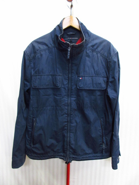 トミーヒルフィガー スウィングトップ メンズL 紺 コットンジャンパー フルジップ ジャケット ロゴ刺繍ブルゾン ハリントンジャケット10232拍卖
