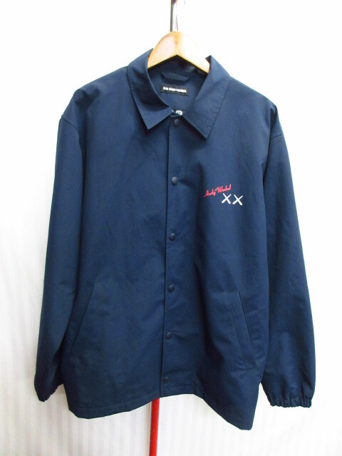 ユニクロ UNIQLO KAWS + WARHOL 裏地付きコーチジャケット メンズXL LL 紺 カウズ ウォーホル 襟付きナイロンジャンパー ブルゾン10231拍卖