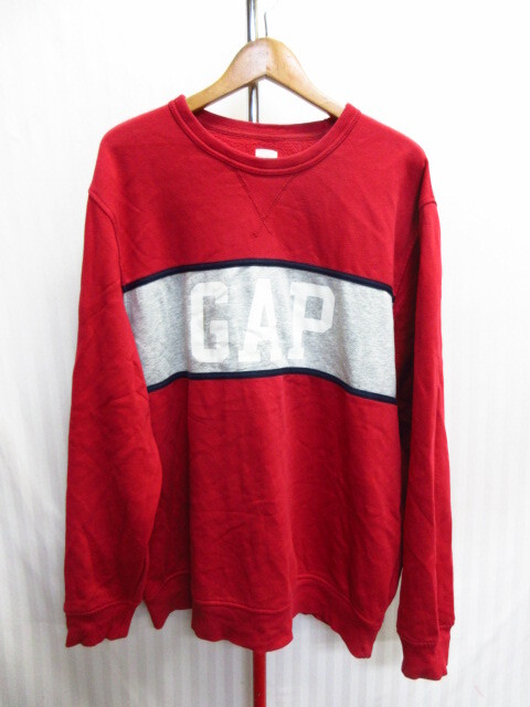 GAP ギャップ ビッグロゴ トレーナー メンズXL LL 赤白グレー スウェットトレーナー ジャージトップ ビッグサイズジャケット 10241拍卖