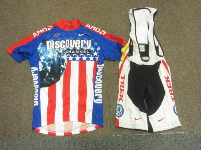 ナイキ サイクルジャージ上下セットアップ メンズM サイクリングシャツ レーサーパンツ 自転車 ディスカバリーチャンネル イタリア製10110拍卖