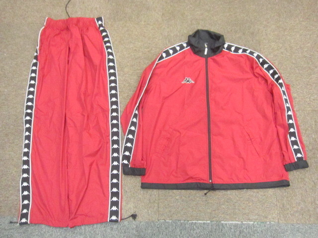 KAPPA カッパ 90sヴィンテージ ナイロンジャージ上下セットアップ メンズL 赤黒 ウインドブレーカー ナイロンジャンパー&パンツ10119拍卖