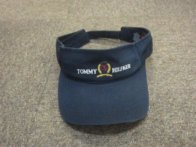トミーヒルフィガー 90s00sヴィンテージ ロゴ刺繍サンバイザー キャップ 帽子 紺 フリーサイズ 大人用 メンズ 10180拍卖