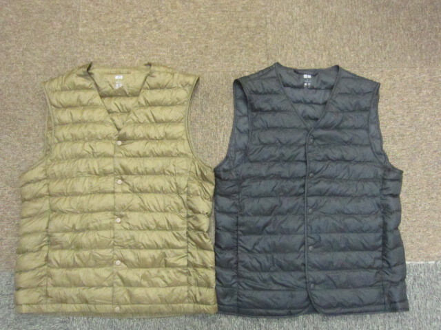 ユニクロ ノーカラーウルトラライトダウンベスト 2枚セット メンズM 襟なしダウンベスト 軽量インナーダウンジャケット ライナー 黒10009拍卖