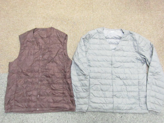 ユニクロ ノーカラーウルトラライトダウンジャケット 2枚セット メンズXL LL 襟なしダウンベスト インナーダウンジャンパー ライナー10009拍卖