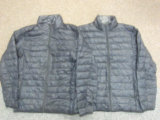 ユニクロ ウルトラライトダウンジャケット 2枚セット メンズL 軽量ダウンジャンパー コンパクトダウンウエア 黒 保温 防寒10009拍卖