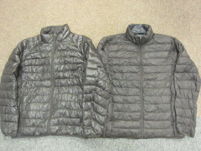 ユニクロ ウルトラライトダウンジャケット 2枚セット メンズL 軽量ダウンジャンパー コンパクトダウンウエア 茶系 保温 防寒 10009拍卖