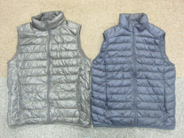 ユニクロ ウルトラライトダウンベスト 2枚セット メンズL 軽量ダウンウエア コンパクトダウンジャケット インナーダウン 保温 紺10009拍卖