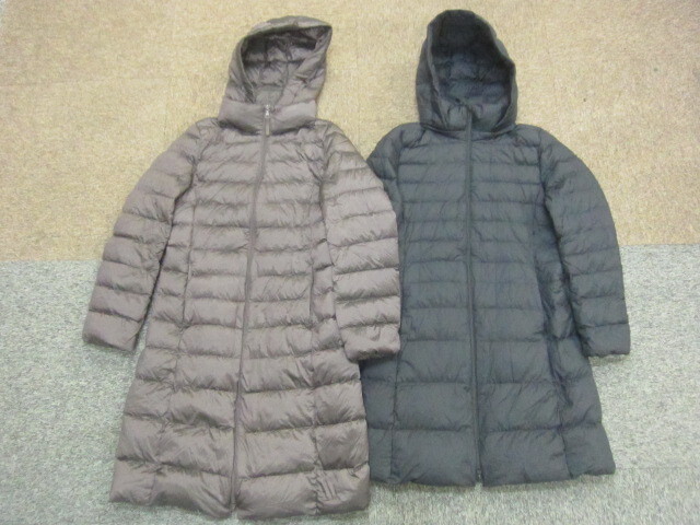 ユニクロ ウルトラライトダウンコート 2枚セット SIZE M フード付きロングダウンジャケット 軽量ダウンパーカー 保温防寒ウエア11009拍卖