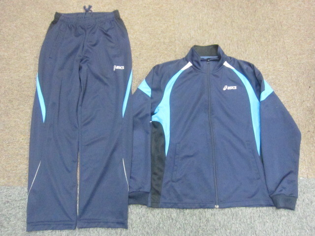 アシックス ジャージ上下セットアップ メンズM 紺 トラックスーツ上下 トレーニングウエア上下セット トラックジャケット&パンツ 10259拍卖