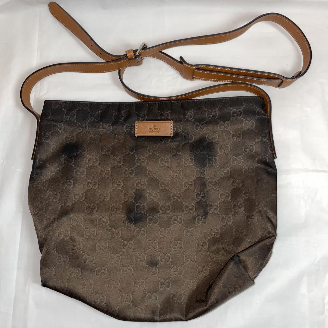 【GUCCI グッチ】GG柄 ショルダーバッグ ナイロン レザー ブラウン拍卖