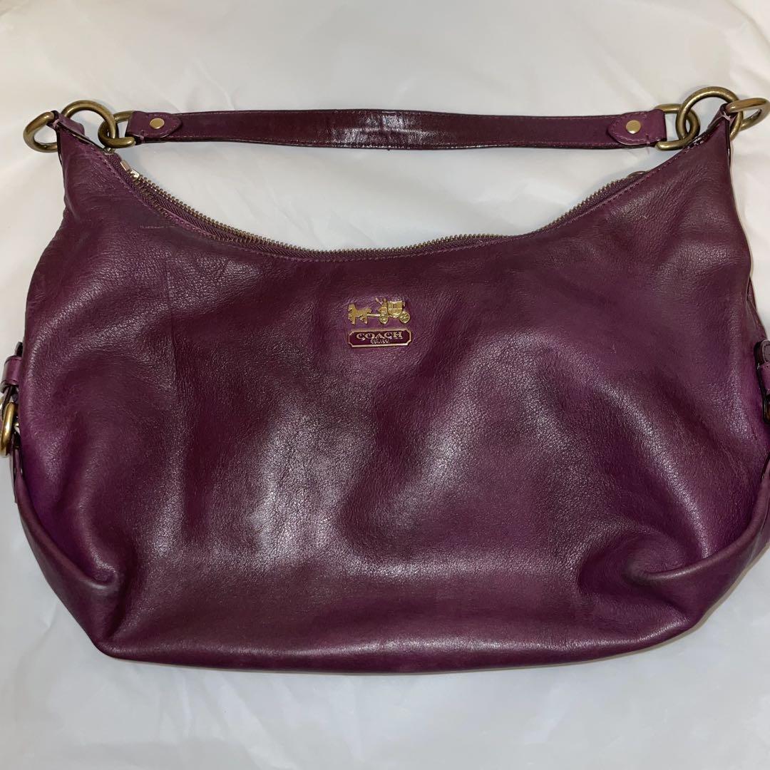 COACH コーチ ショルダーバッグ パープル レザー ゴールドロゴ 肩掛け拍卖
