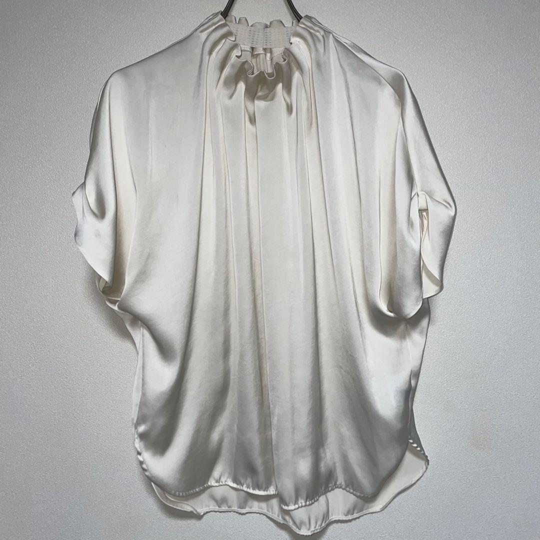 SHIPS シップス サテン とろみブラウス ネックギャザー 日本製 Fサイズ拍卖