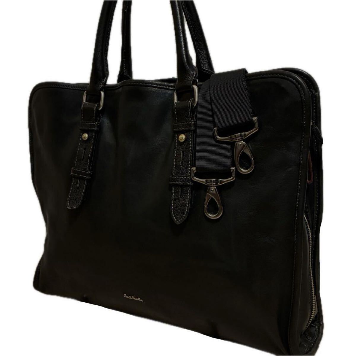 希少/ポールスミス Paul Smith トートバッグ ビジネスバッグ 2way 肩掛け 持ち手調節可能 A4◎ 大容量 オールレザー 黒拍卖