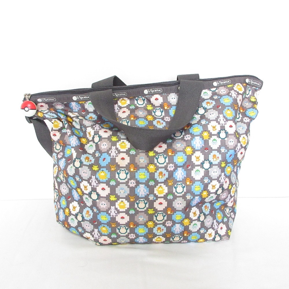 良品 LeSportsac レスポートサック デラックス イージー キャリートート 2WAY ショルダーバッグ ポケモンピクセルライト グレー拍卖