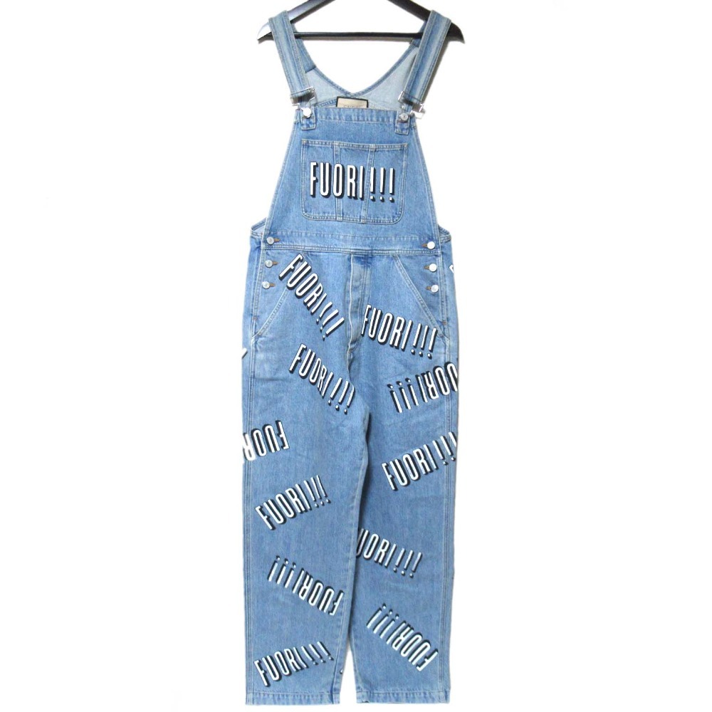 美品 23AW GUCCI グッチ FUORI プリント デニム サロペット オーバーオール 742592 サイズ32 ライトブルー拍卖