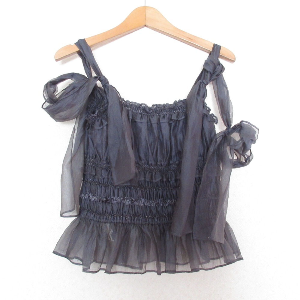 美品 24SS snidel スナイデル シャーリングリボンビスチェ キャミソール SWFB242095 F ダークネイビー拍卖