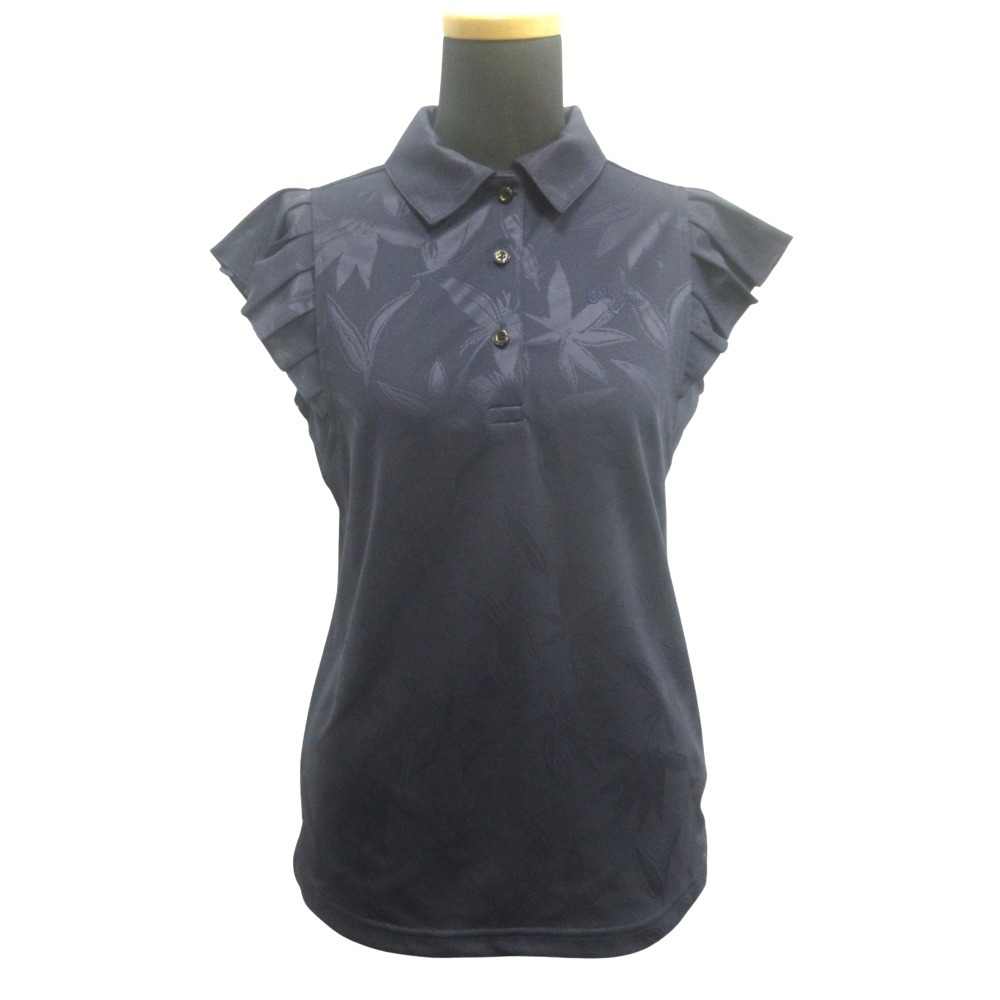 新品同様 Callaway キャロウェイ フレンチスリーブ ポロシャツ カットソー ボタニカル 総柄 ゴルフウェア スポーツ M ネイビー拍卖