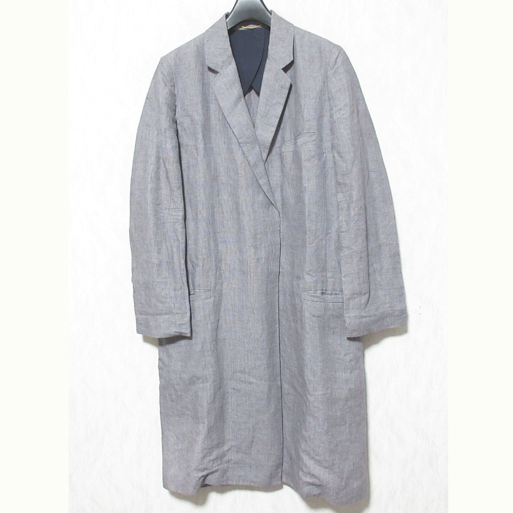 良品 Deuxieme Classe ドゥーズィエムクラス グレンチェック リネンチェスターコート グレー拍卖