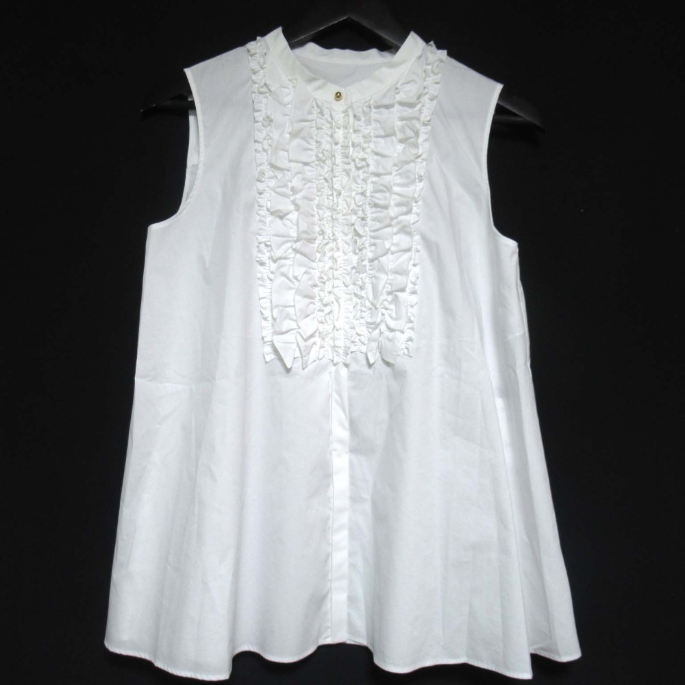 未使用 25SS ANAYI アナイ タイプライター ノースリーブ フリル ブラウス サイズ38 ホワイト拍卖