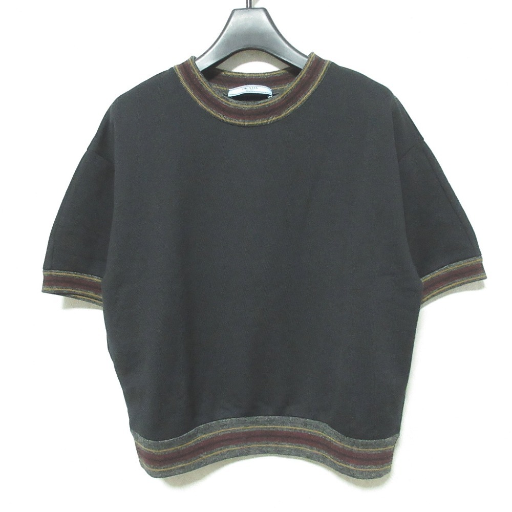 美品 PRADA プラダ ボーダーリブ 半袖 カットソー サイズS ブラック拍卖