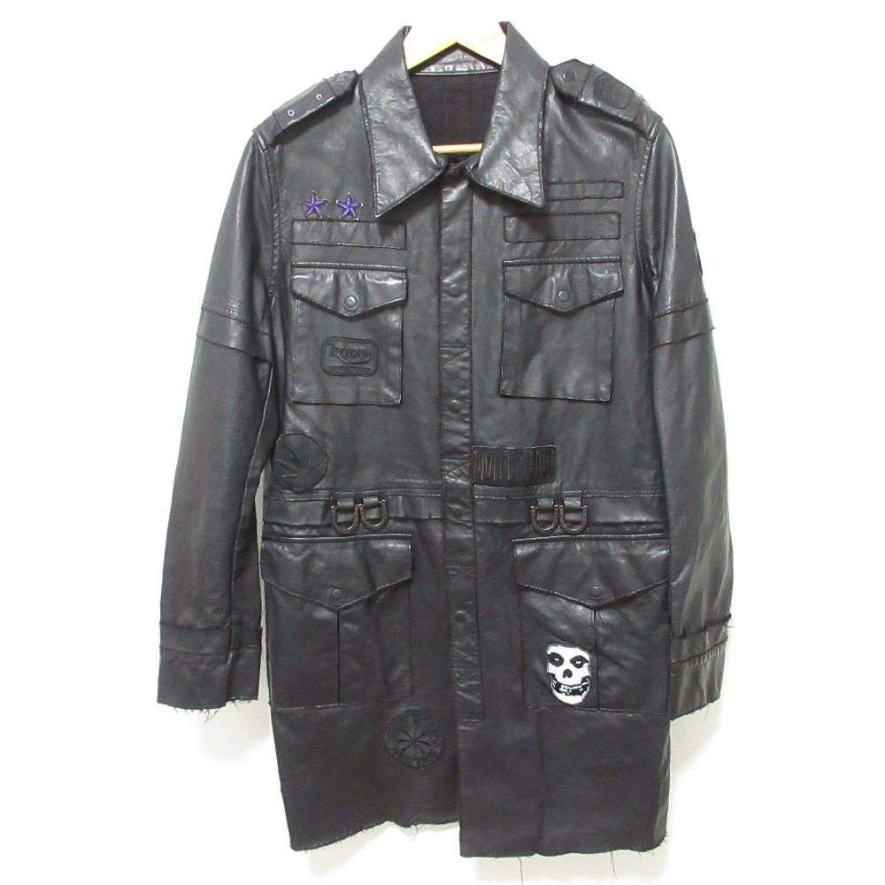 Roen ロエン ロック ワッペン 刺繍 ディアスキン ロングコート サイズ46 ブラック拍卖