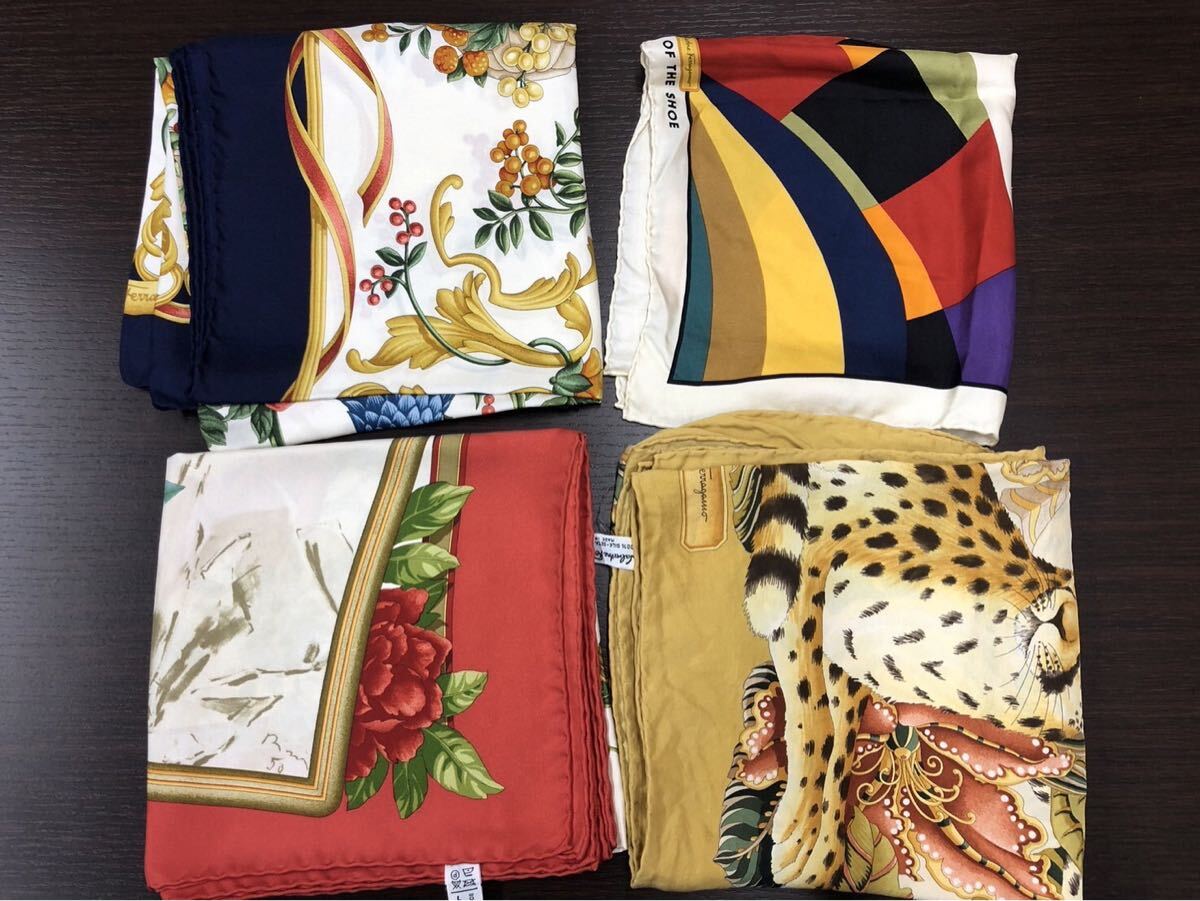 十81 Salvatore Ferragamo サルヴァトーレ フェラガモ スカーフ ストール ショール 大判 ファッション小物 ブランド小物 4枚まとめ(N)拍卖