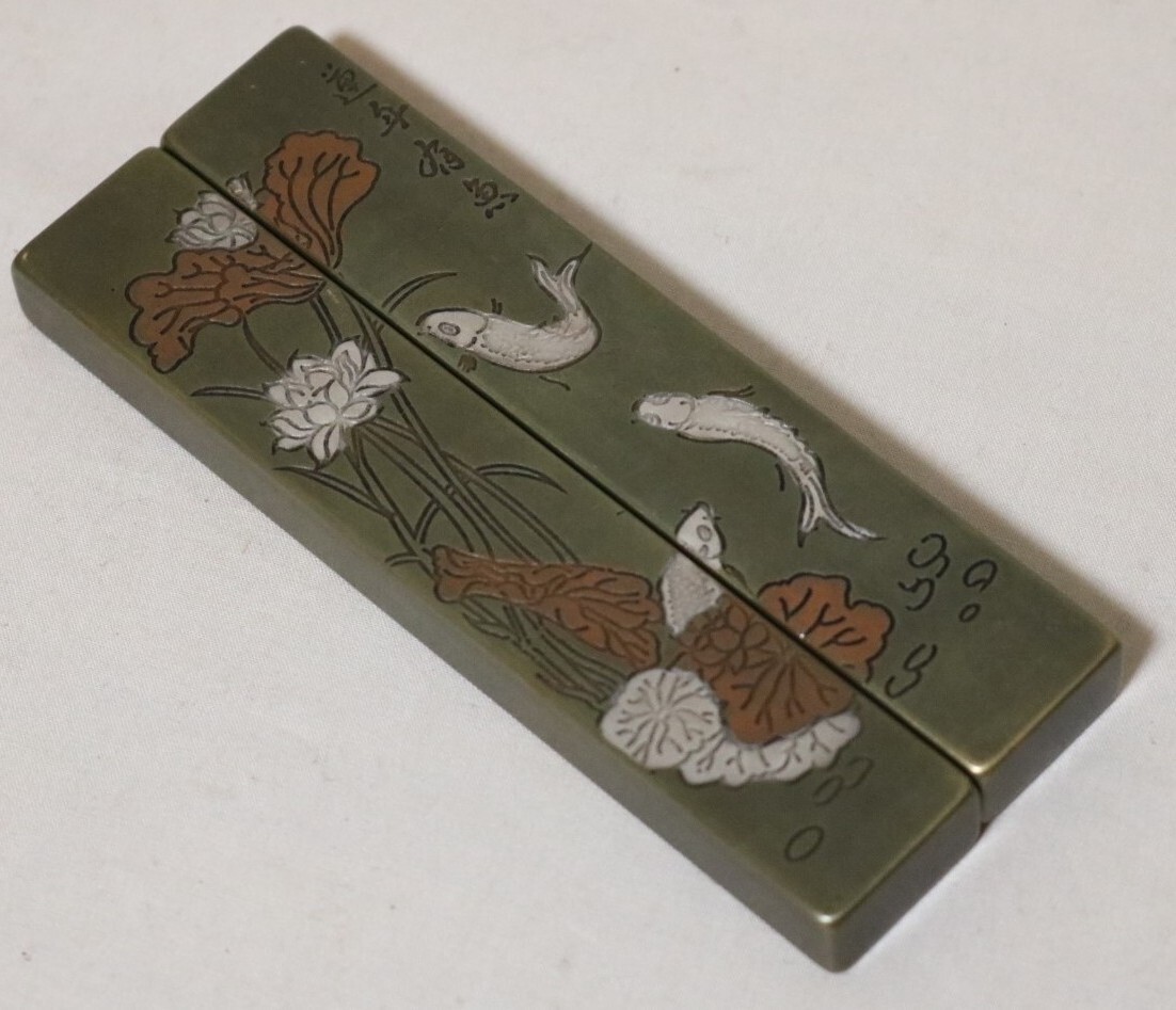 文鎮 黄銅連年有魚鎮紙二本組 10.9㎝    DL09拍卖