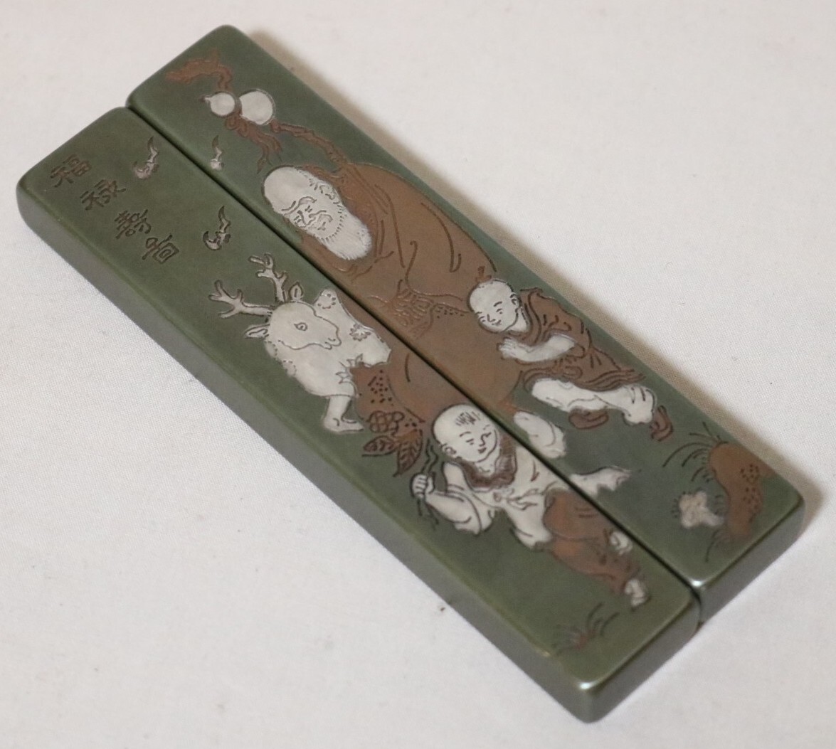 文鎮 黄銅福禄寿図鎮紙二本組 10.9㎝    DL06拍卖