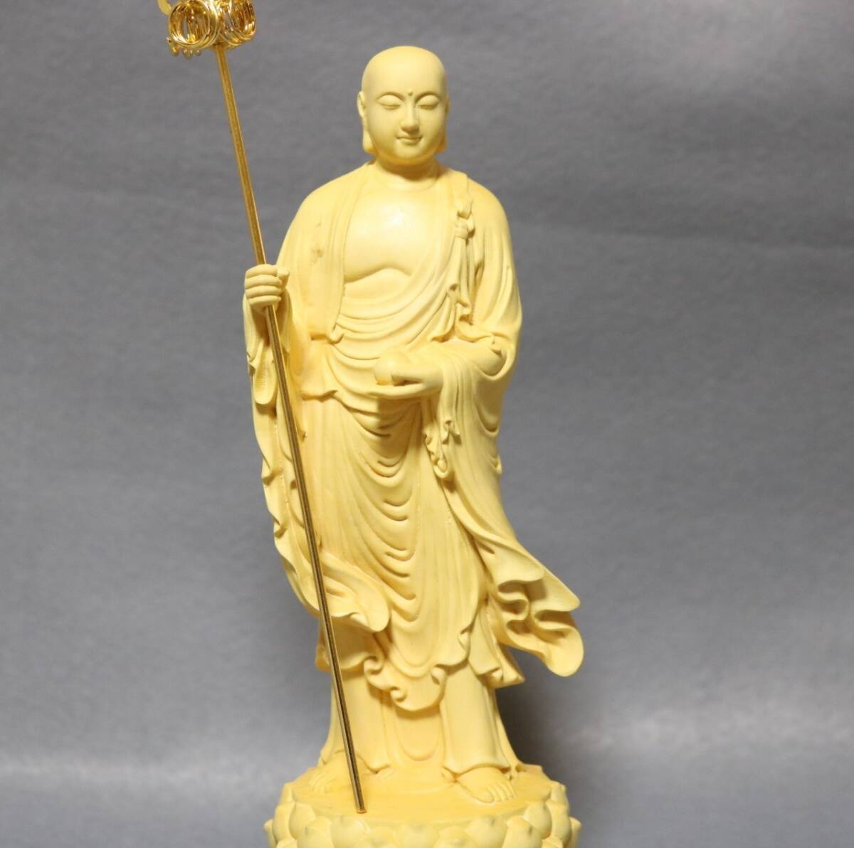 地蔵菩薩立像 唐木紅木 黄楊木彫    DW02拍卖