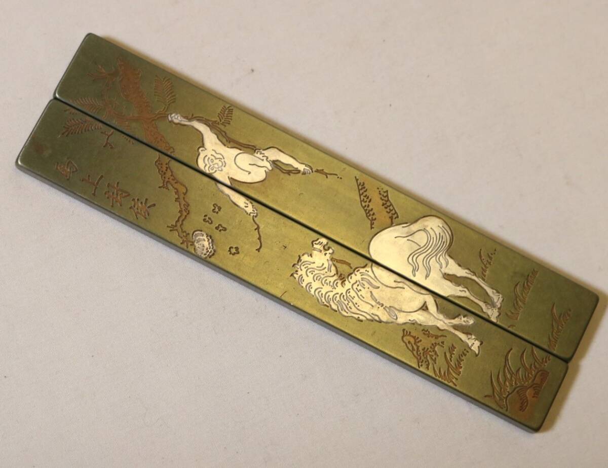 文鎮 黄銅馬上封侯鎮紙二本組 15.0㎝    DL14拍卖