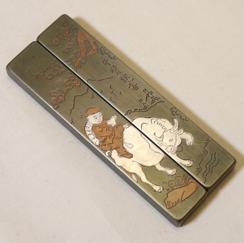 文鎮 黄銅牛背読書鎮紙二本組 10.9㎝    DL04拍卖