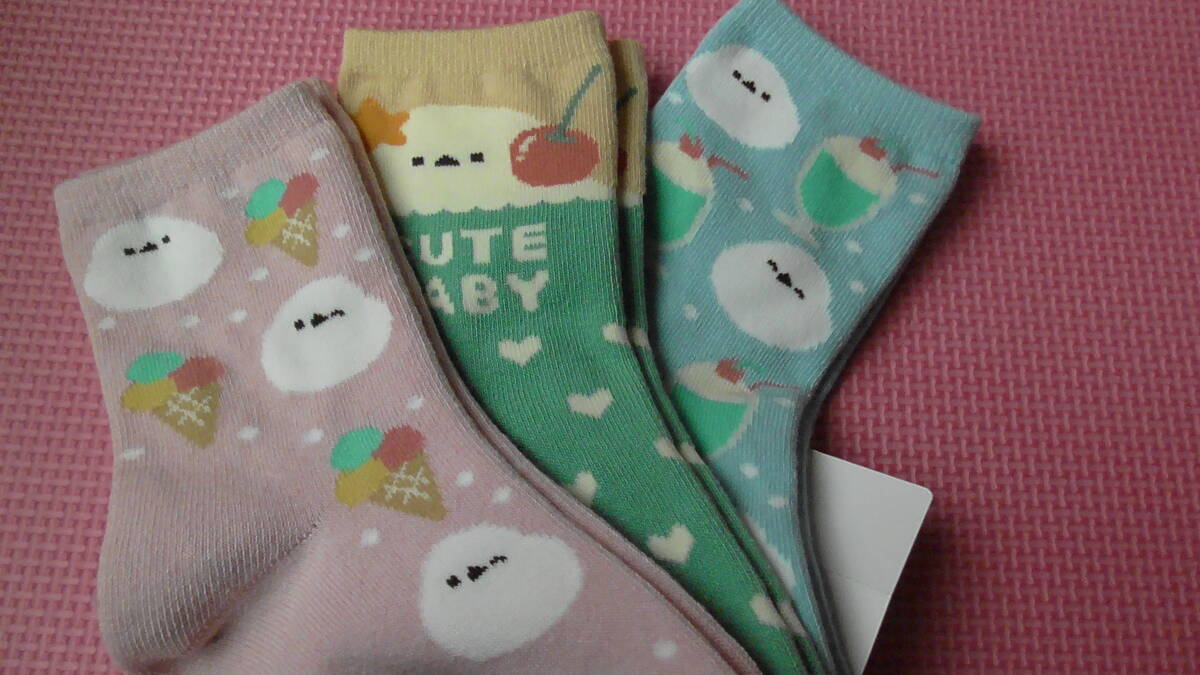 新品 シマエナガ柄 クルーソックス 3足組 16cm 21cm かわいい小鳥柄 キッズソックスセット 17cm 18cm 19cm 20cm 子供 女の子 靴下 送料無料拍卖