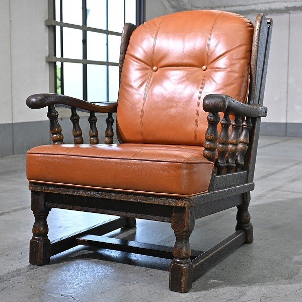 最高級 飛騨産業 キツツキ 42万「PROVINCIAL」シングルソファ 本革 オーク無垢材 1人掛け アーム リビング ラウンジ HIDA プロヴィンシャル拍卖