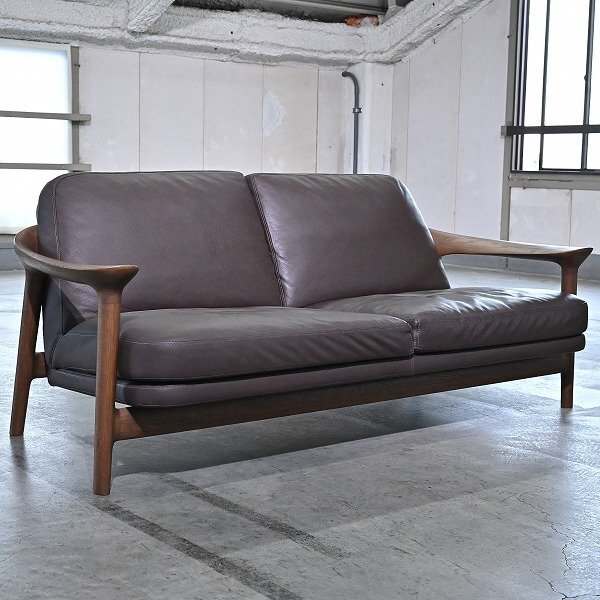 BRIDGE 58万 ラブソファ オーク 無垢材 革 北欧スタイル 2P 2人掛け リビング ダイニング 店舗 インテリア レザー 待合室 ブリッジ拍卖
