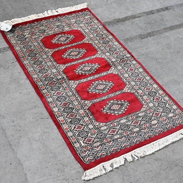 新品 未使用 パキスタン製 手織り ウール絨毯 ラグ ボハラ柄 ギュル文様 ハンドノット 羊毛 カーペット マット ホテル 応接室 P-141拍卖