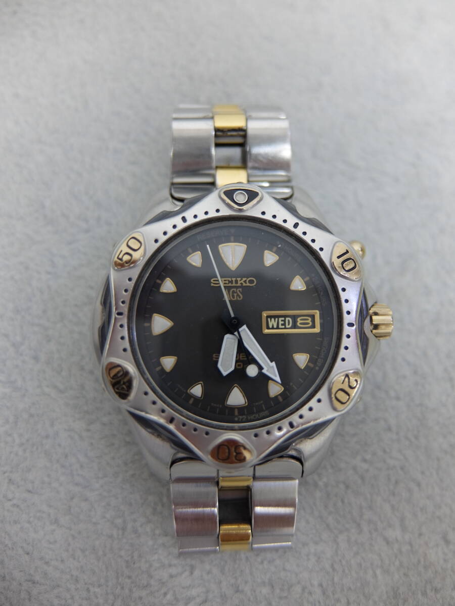 【動作確認済・現状品】二次電池新品 SEIKO AGS SCUBA 200m セイコー スキューバ 5M23-7A00 キネティック 黒文字盤 デイデイト ベルト短拍卖