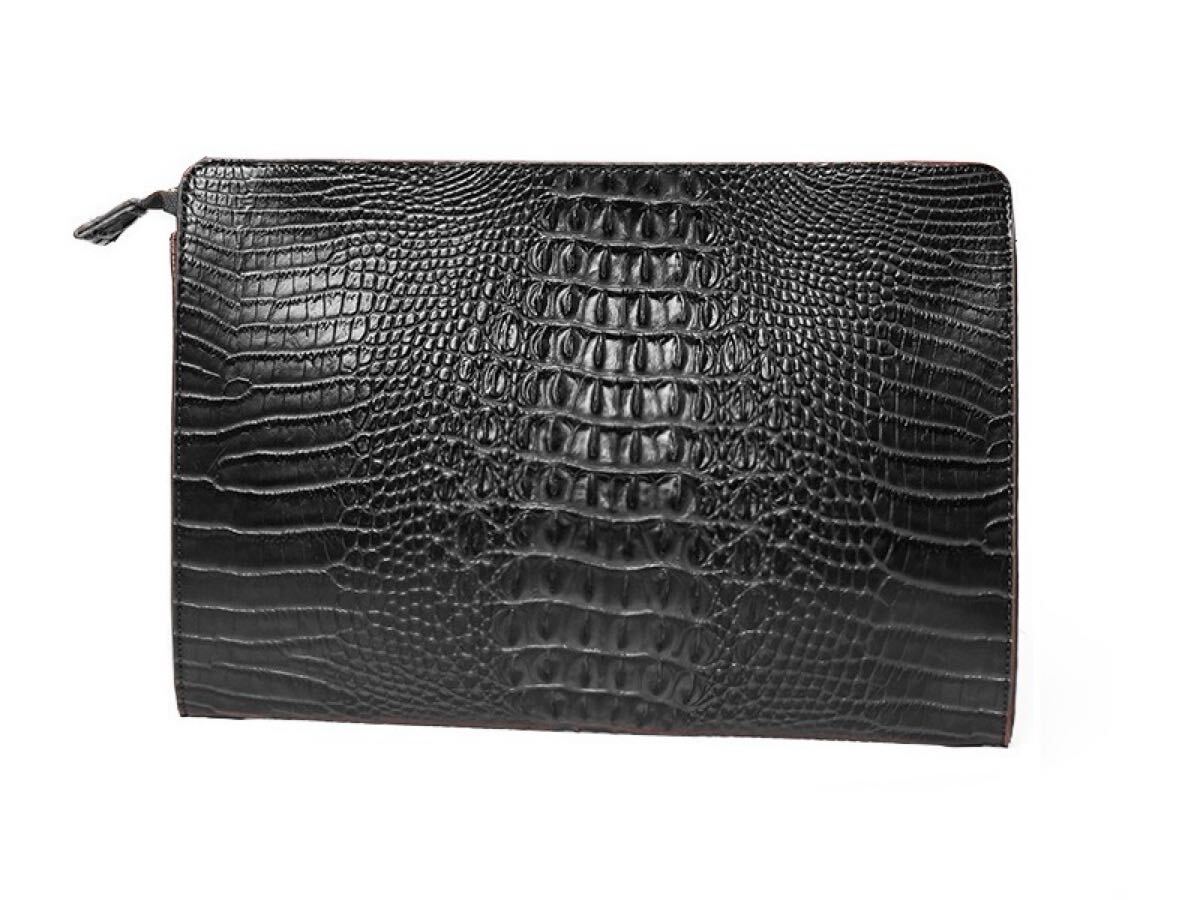 クラッチバッグ メンズ クロコ調 PUレザー 黒 ビジネス フォーマル 新品 送料無料拍卖